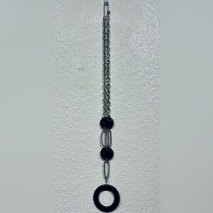 Vintage Long Black & Silver-tone Circle-link Necklace